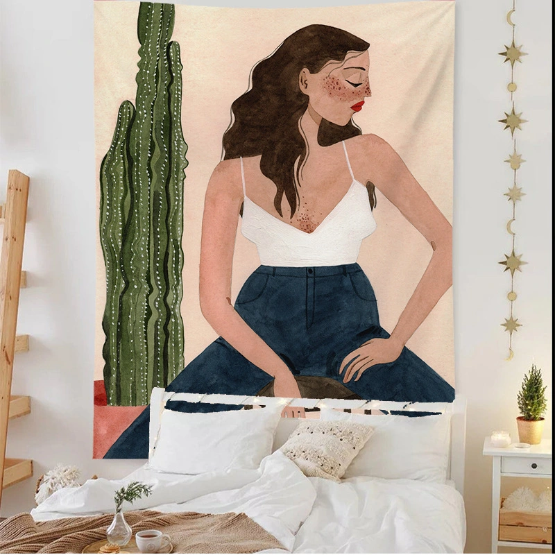 Casual Girl Illustration Picture Wall Photo Decoration Background Cloth Tapestry