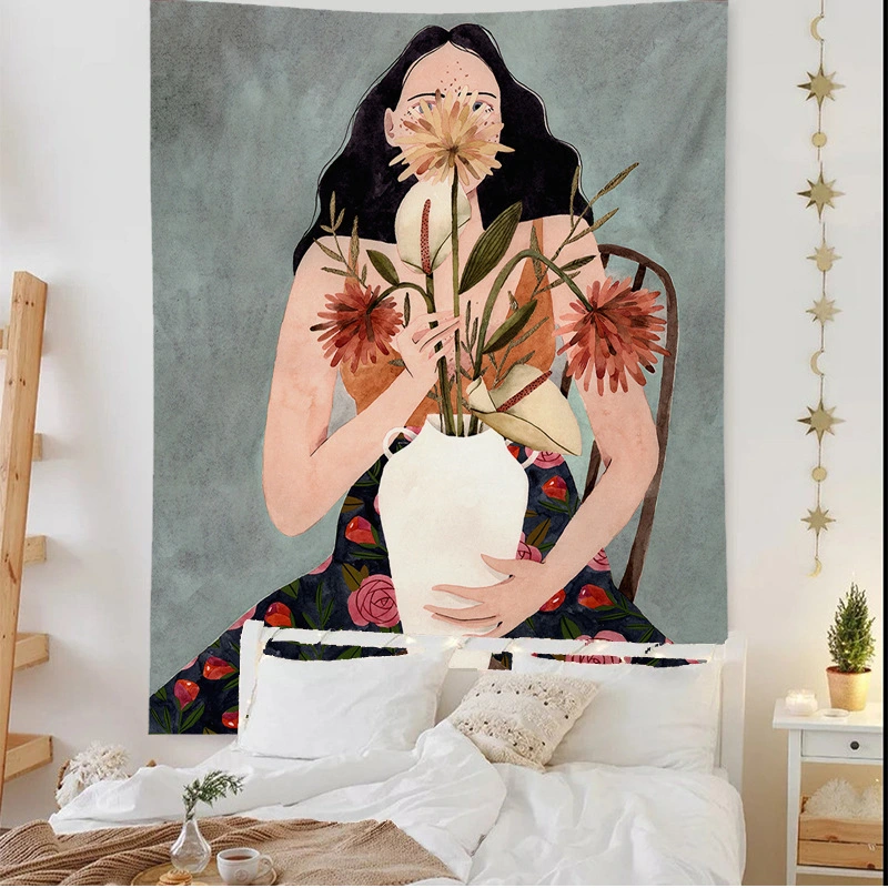 Casual Girl Illustration Picture Wall Photo Decoration Background Cloth Tapestry