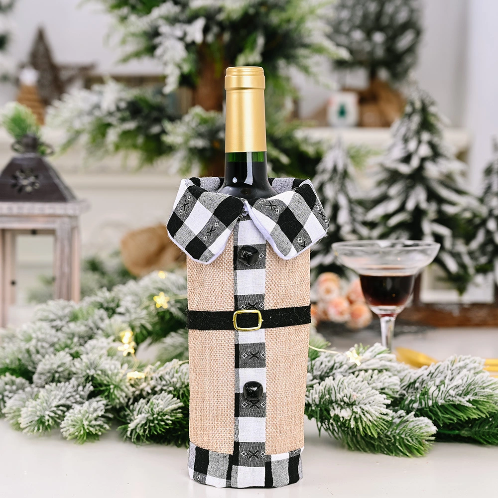 Fashionable New Linen Bowknot Christmas Wine Bottle Decoration Props