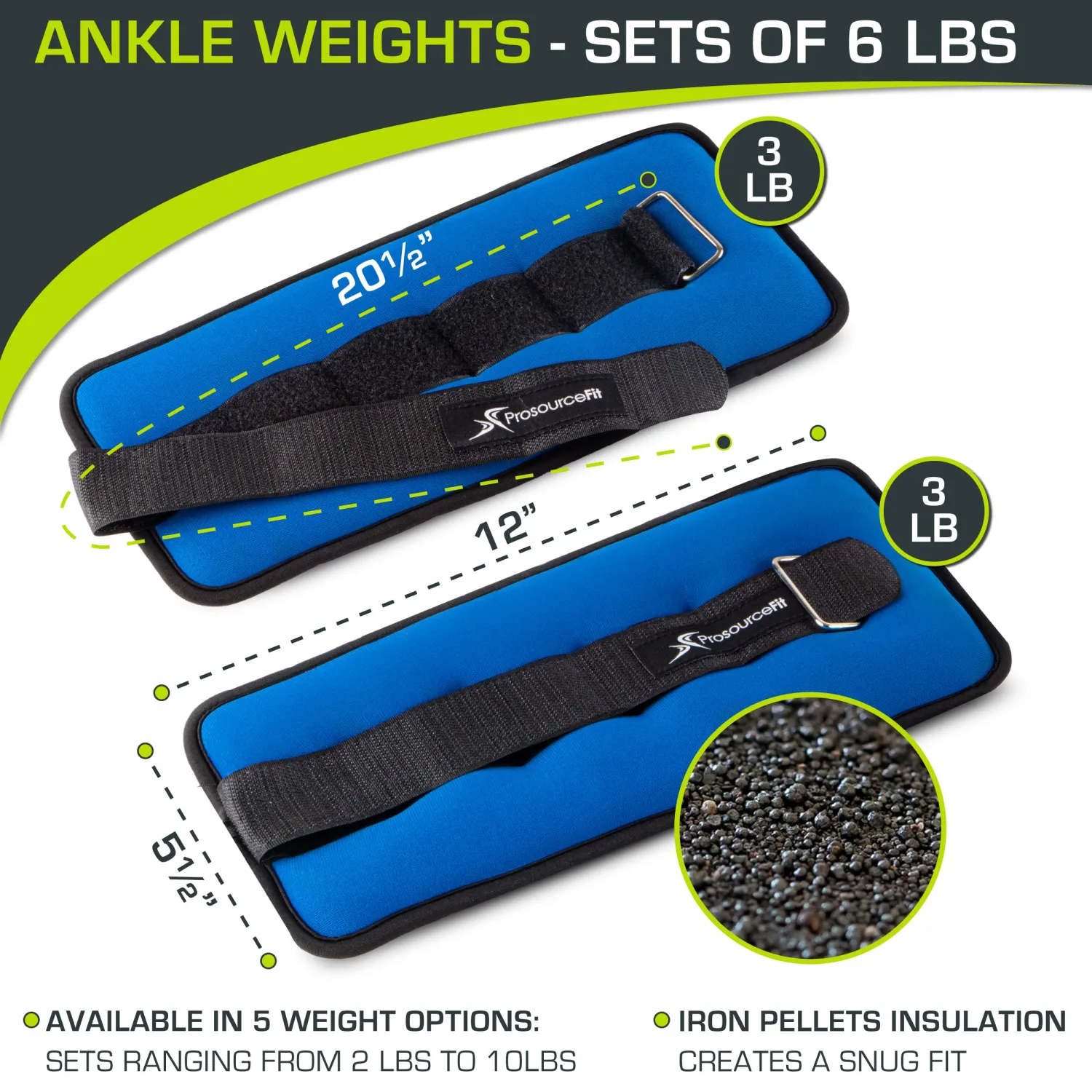 ProsourceFit Ankle/Wrist and Arm/Leg Weights Set of 2, Adjustable Strap 1 lb-5 lb, Adjustable Weight 15 lb, 10 lb, 7 lb for Men and Women