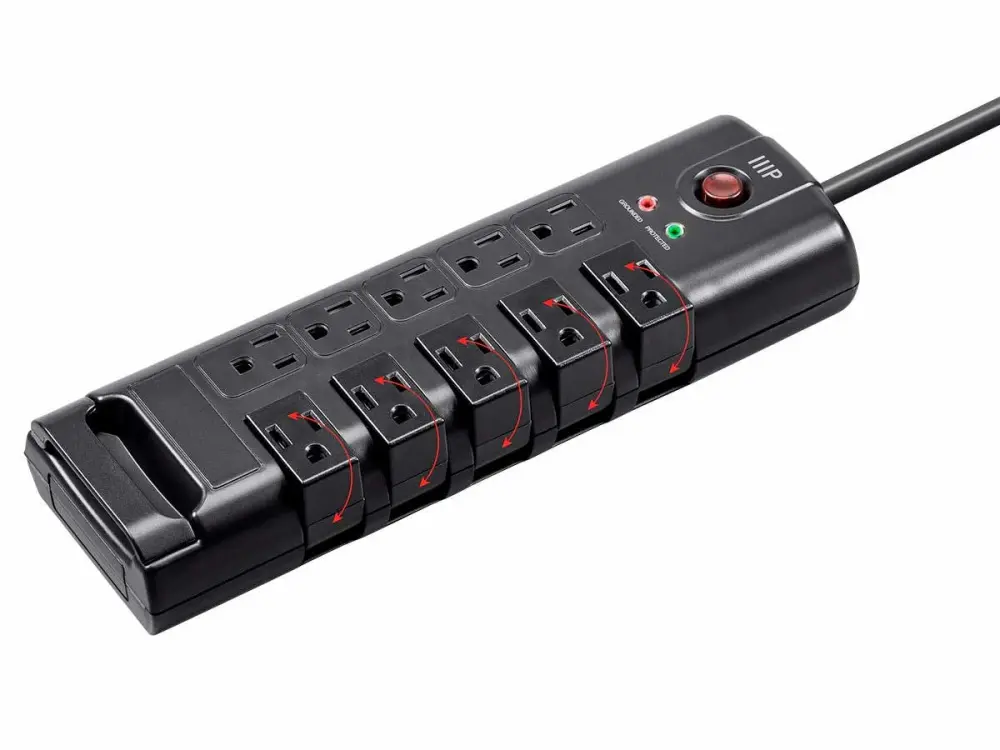 Monoprice 10 Outlet Rotating Surge Protector Power Block / Strip - 8 Feet - Black | 2880 Joules, Heavy Duty Cord