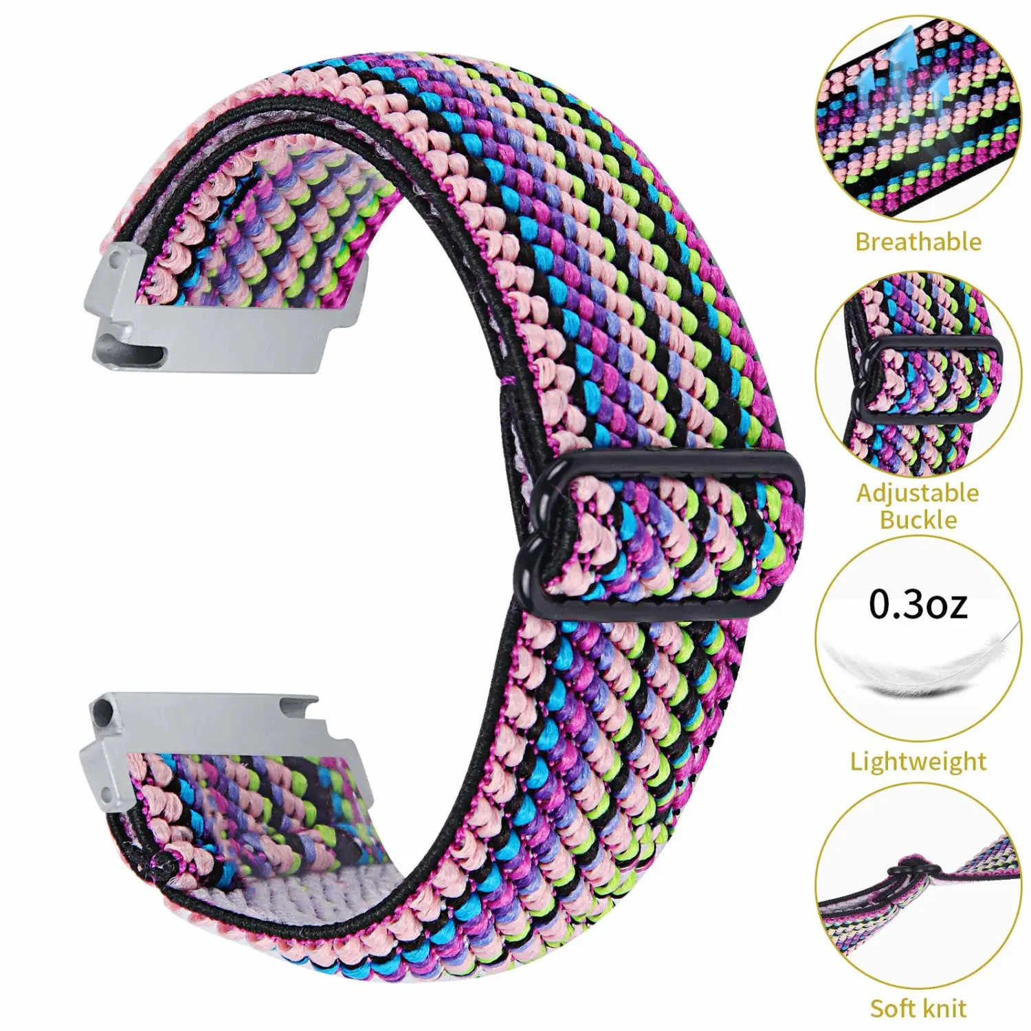 Elastic Bands Compatible with Letsfit IW1 EW1/AGPTEK LW11/YAMAY SW022 Smart Watch Band, Adjustable Stretchy Nylon Loop Wristband Replacement Soft Straps for YAMAY SW022&AGPTEK LW11&Letsfit IW1 EW1(Not for 205L)