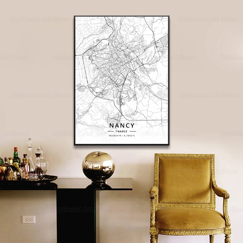 French Canvas Art Map Poster Valentienne Perpignan