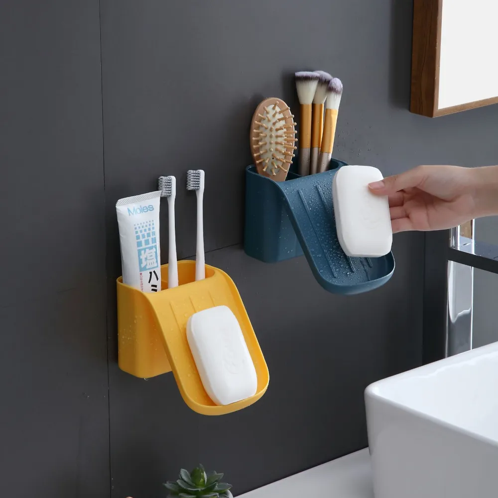 Bathroom Wall-mounted Soap Box Drain Toothbrush Storage Rack