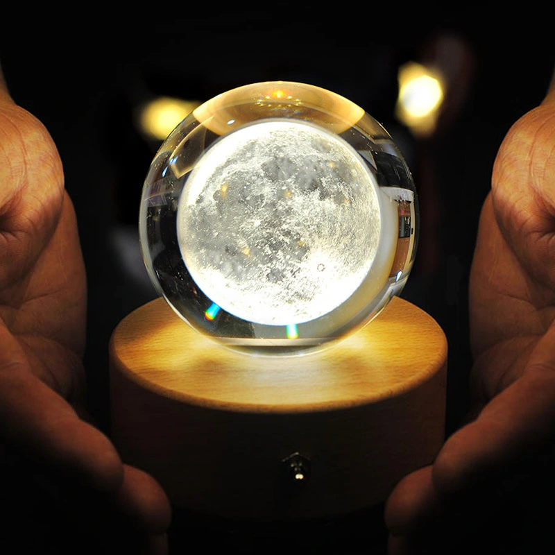 Inside Carved Crystal Ball Crafts Luminous Rotating Music Box