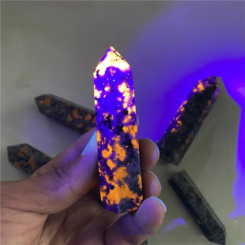 Violet Fluorescent Sonar Stone Single-pointed Hexagonal Prism