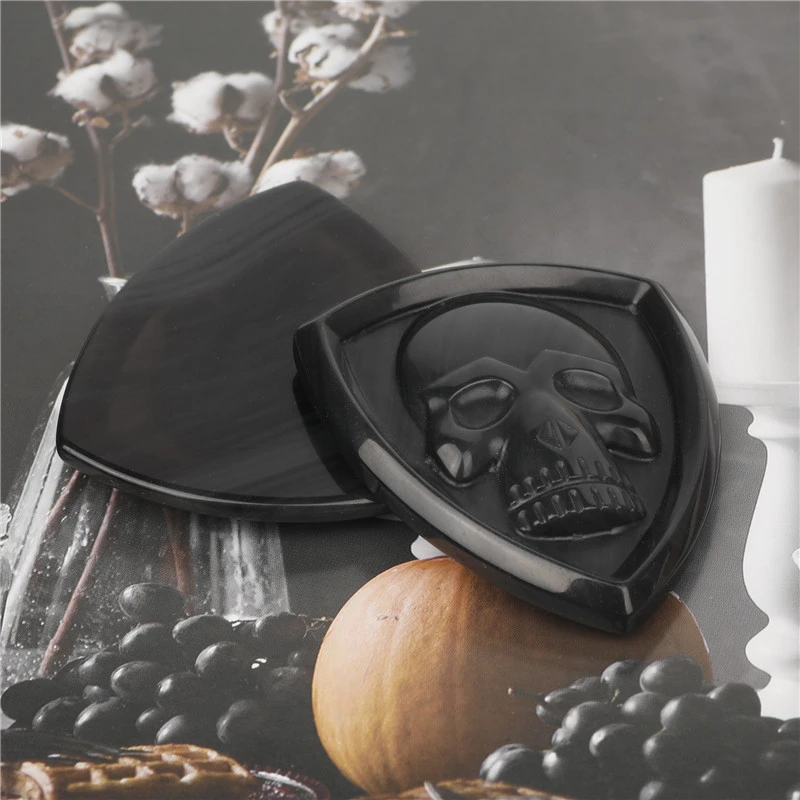 Natural Obsidian Carved Skull Shield