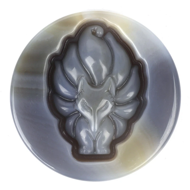 Round Thick Agate Crystal Carved Fire Fox Cute Thing