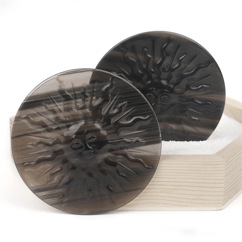 Natural Obsidian Round Carved Fire Sun Pattern