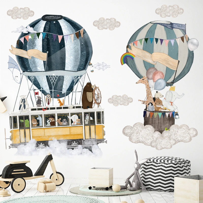 Cartoon Animal Hot Air Balloon Wall Sticker