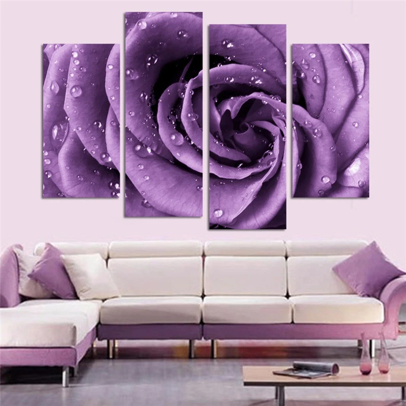 Quadruple Flowers Rose Canvas Painting