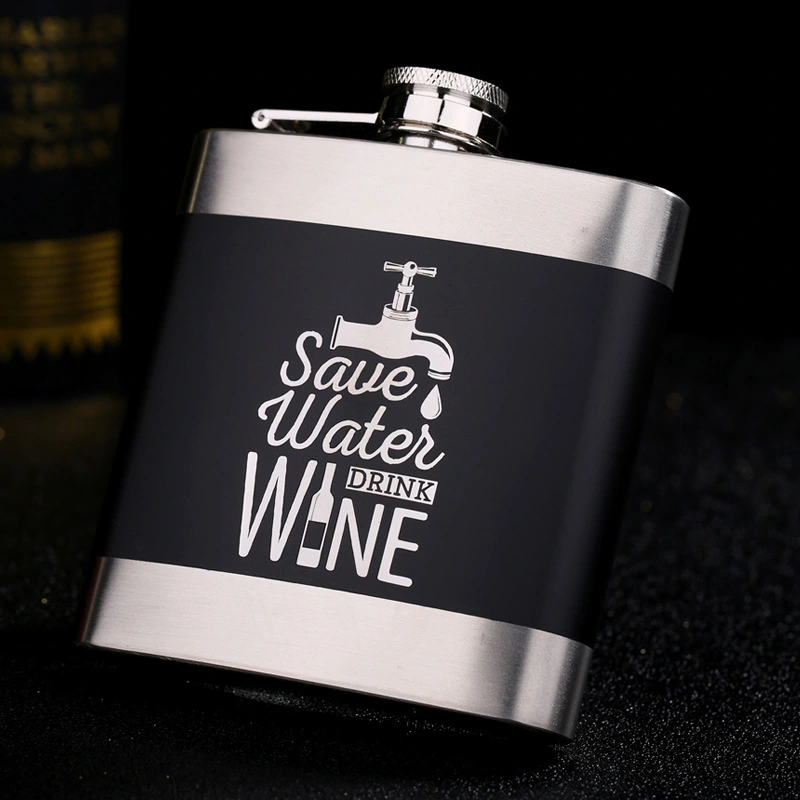 Black stainless steel metal hip flask