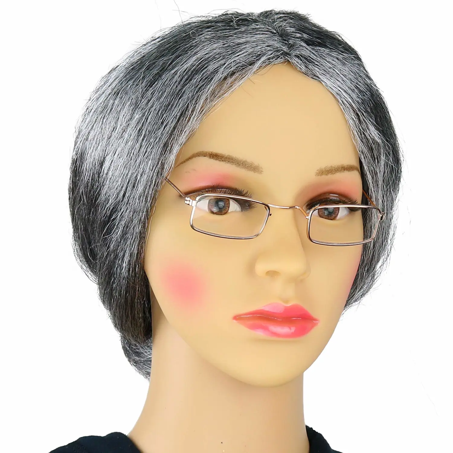 Skeleteen Old Lady Costume Set - Grey Granny Wig and Fake Gold Rectangle Eyeglasses Grandma Set for Women and Girls