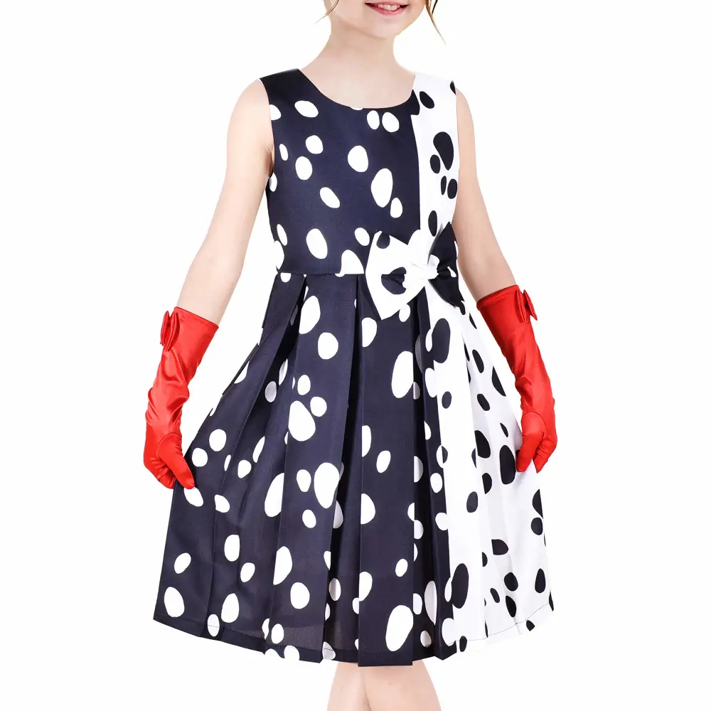 Sunny Fashion Girls Dress Halloween Costume For Dalmatians Wig Headband Red Gloves