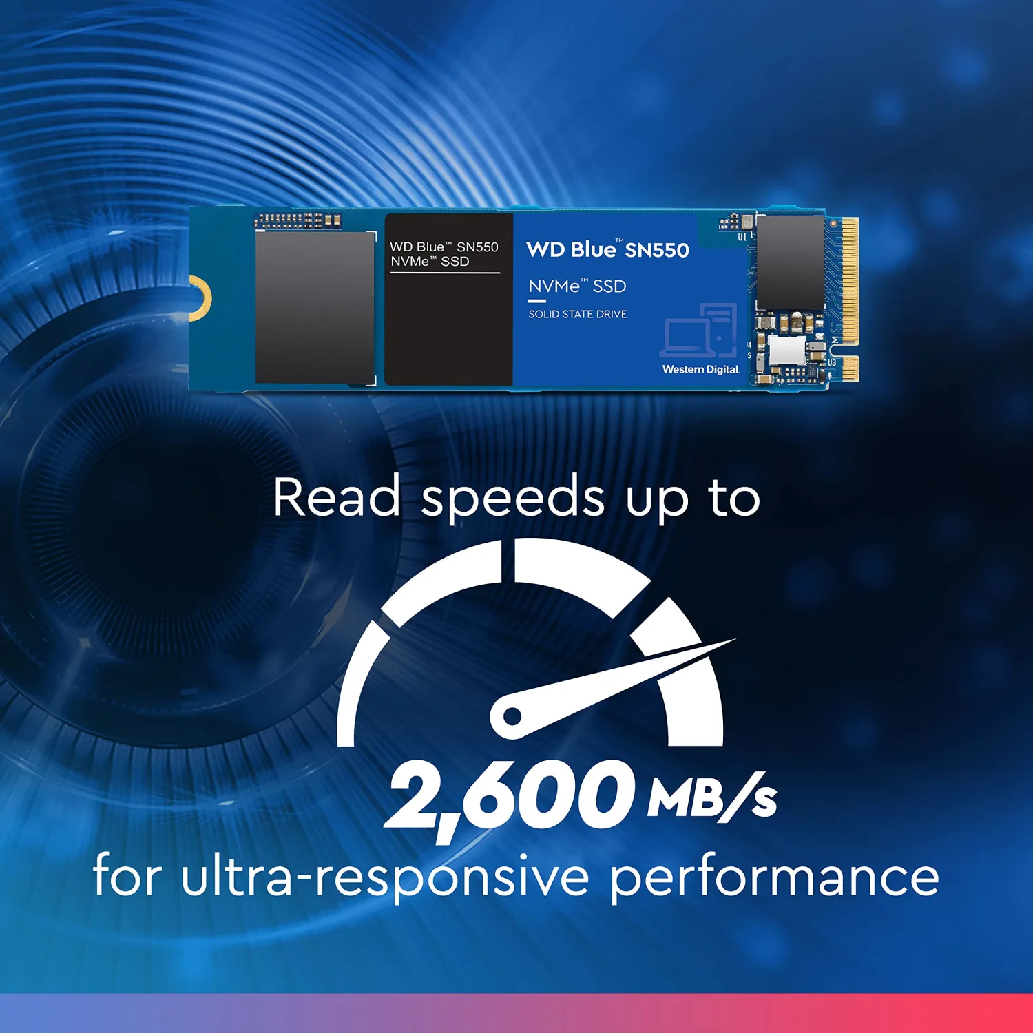Western Digital 1TB WD Blue SN550 NVMe Internal SSD - Gen3 x4 PCIe 8Gb/s, M.2 2280, 3D NAND, Up to 2,400 MB/s - WDS100T2B0C, olid State Hard Drive