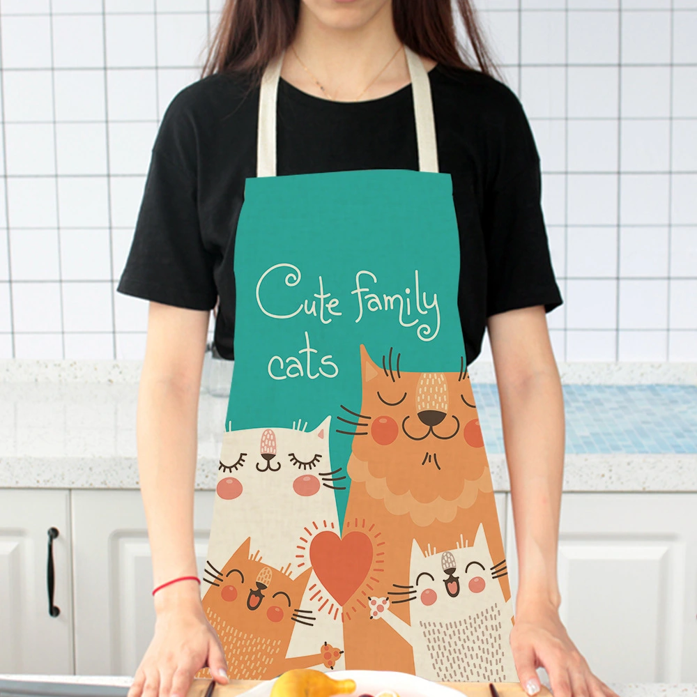 Creative cute cat apron in cotton and linen