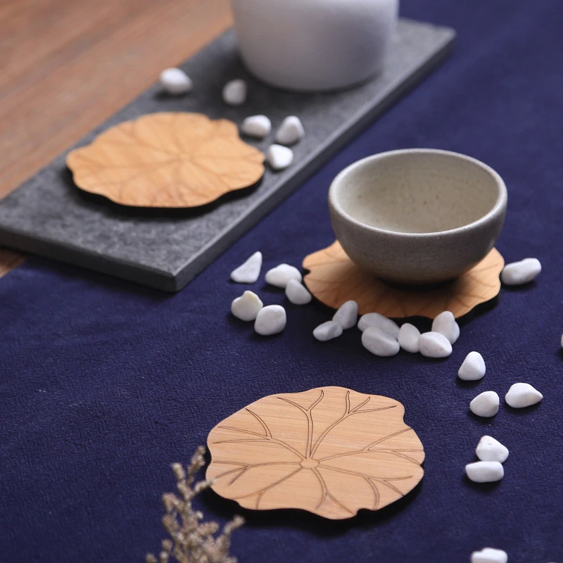 Lotus leaf bamboo thick tea coaster