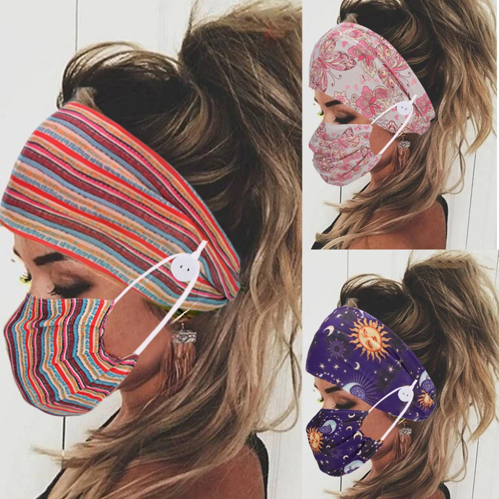 Button Butterfly Print Women's Fashion Hair Band Headband Mask Fitness Yoga Sports Turban