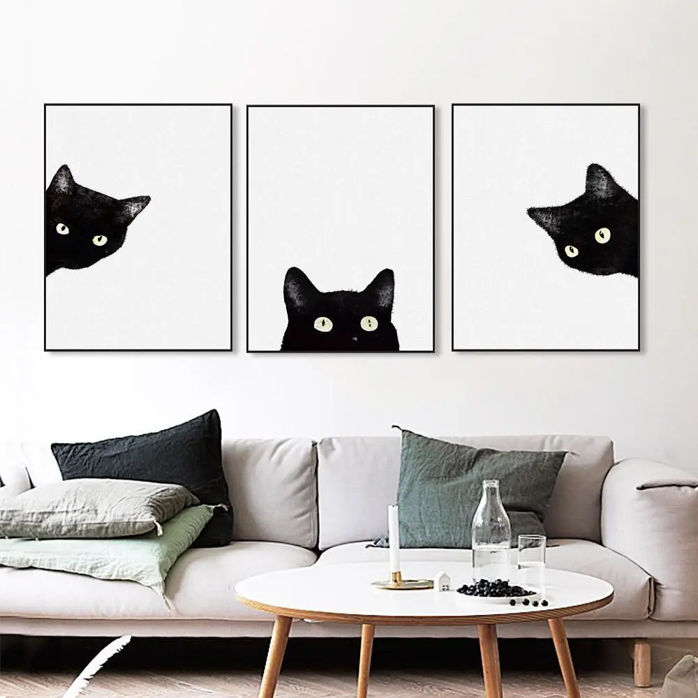 Lovely black and white kitten bedroom living room decorative painting