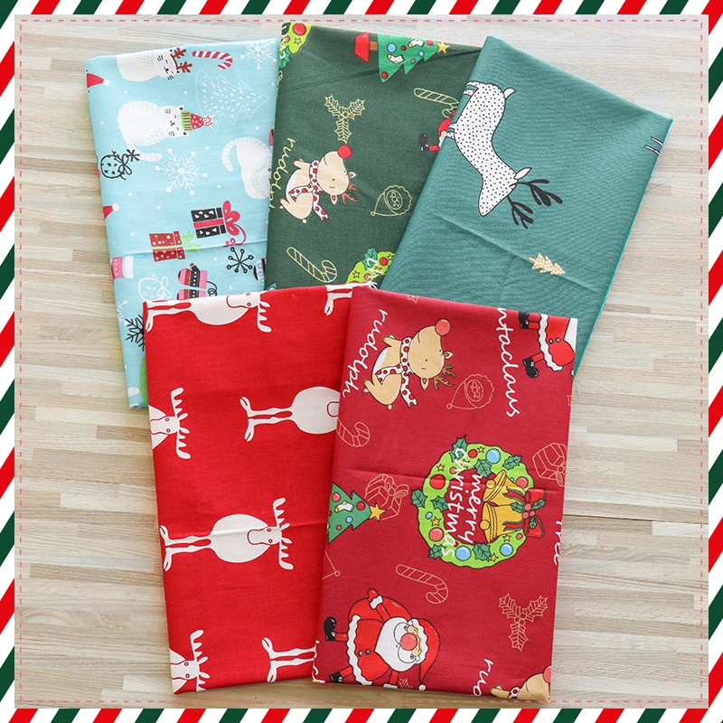 5 pieces of Christmas printed fabric