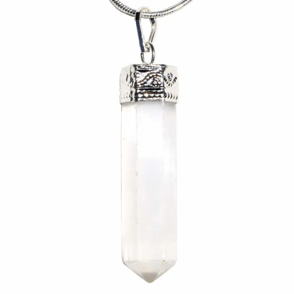 Zenergy Gems CHARGED Natural Himalayan Gemstone Crystal Perfect Pendant + 20" Silver Chain + Selenite Charging Heart [Included]