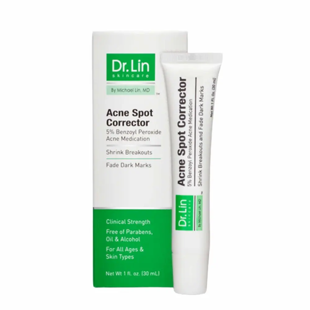 Dr. Lin Skincare Acne Spot Corrector Targeted Zit Treatment Benzoyl Peroxide 5% Emergency Acne Medication Heals Blemishes Overnight, White, Unscented, 1 Fl Oz