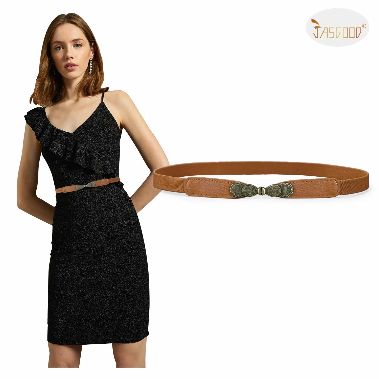 JASGOOD Women Skinny Elastic Stretch Belt for Dresses Retro Ladies Waist Vintage Thin Belt