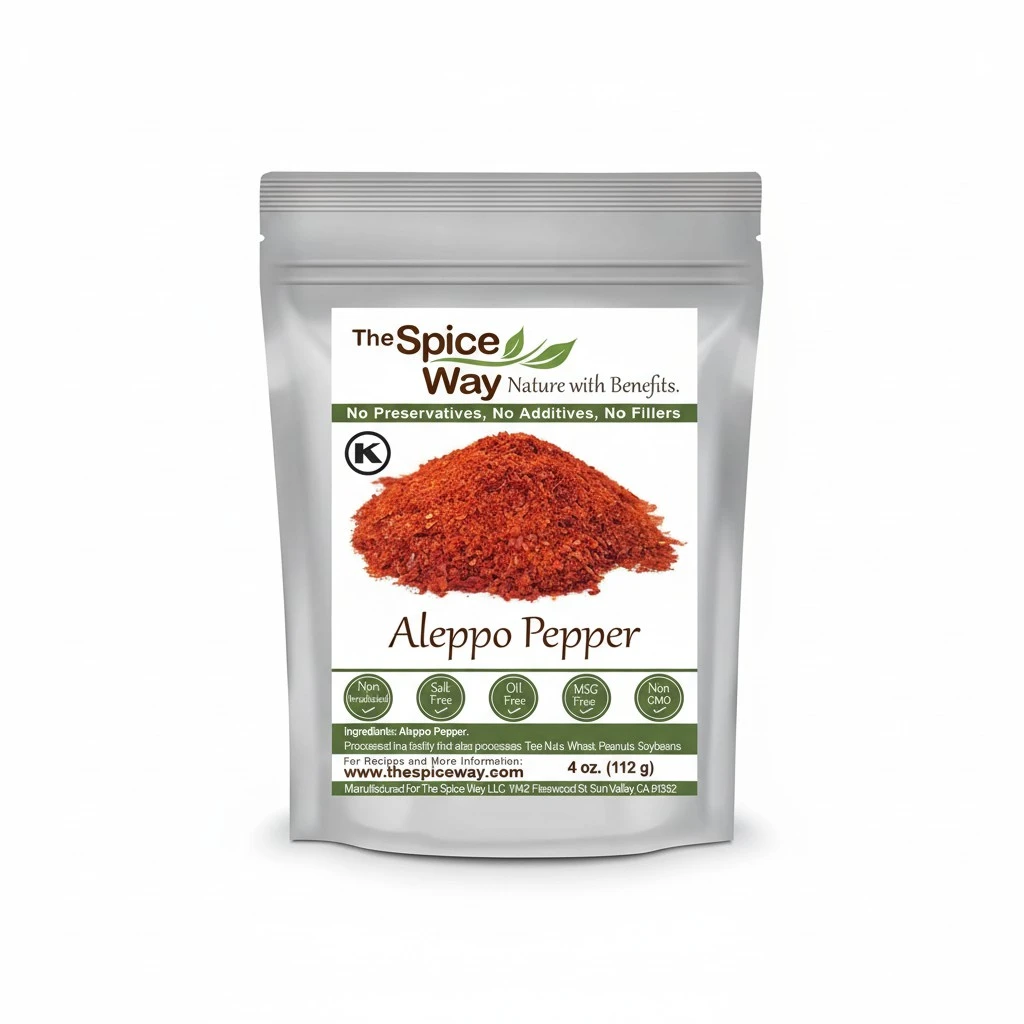 The Spice Way - Premium Aleppo Pepper Ground |4 oz.| Crushed Aleppo Pepper Flakes (Halaby Pepper/Pul Biber/Marash Chili Pepper Flakes) Popular in Turkish and Middle Eastern/Mediterranean cooking
