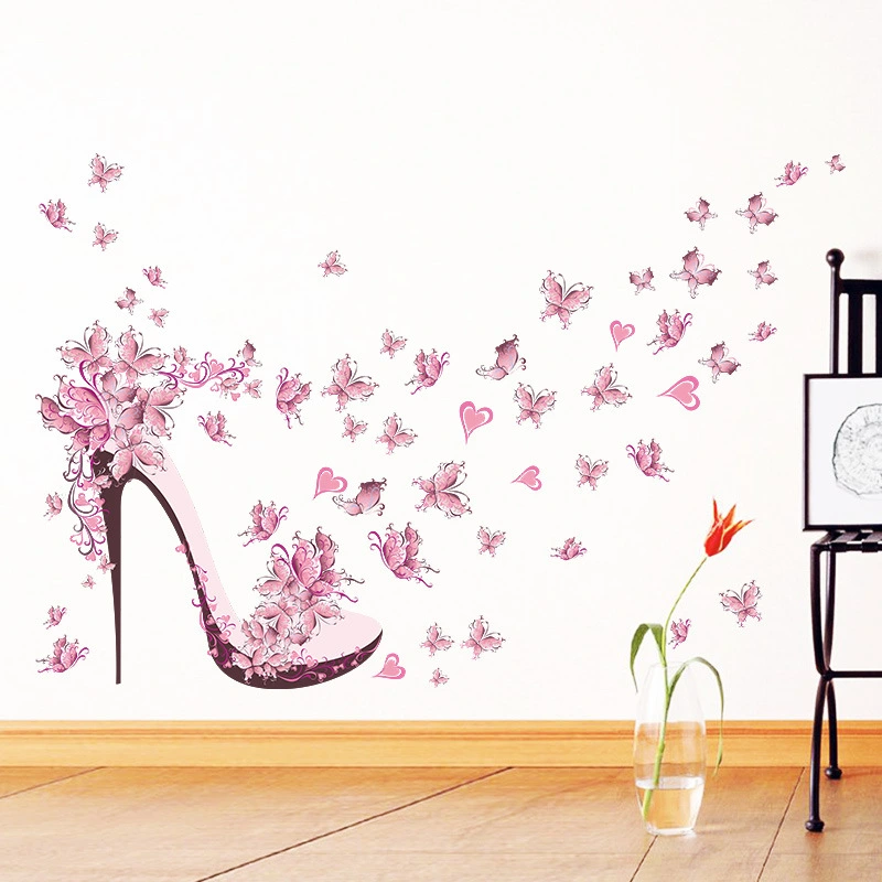 Pink Butterfly High Heels Wall Sticker