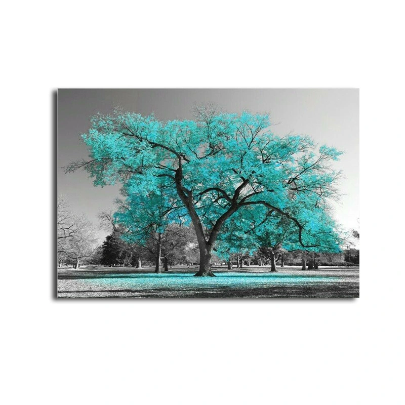 Single Cyan Tree Oil Painting Canvas Wall Painting