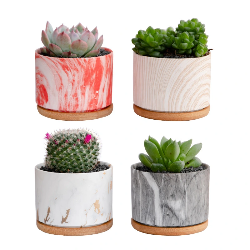 Straight Round Marble Ceramic Succulent Flower Pot