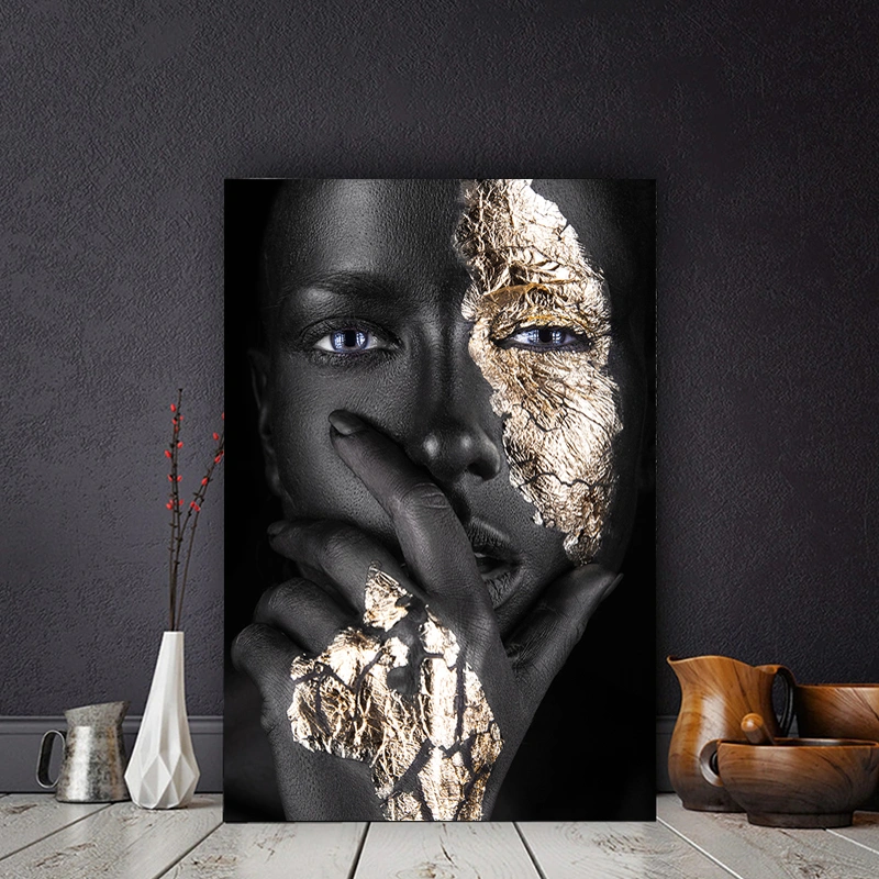 Gold black African woman decorative painting