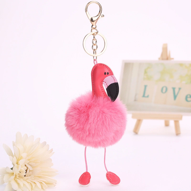 PU leather flamingo pendant artificial fur ball