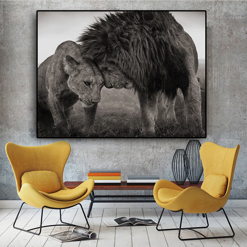 Black and white lion animal decorative painting