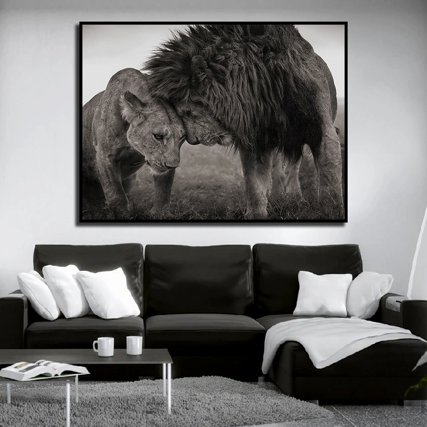 Black and white lion animal decorative painting