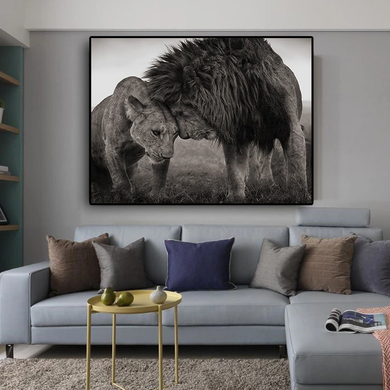 Black and white lion animal decorative painting