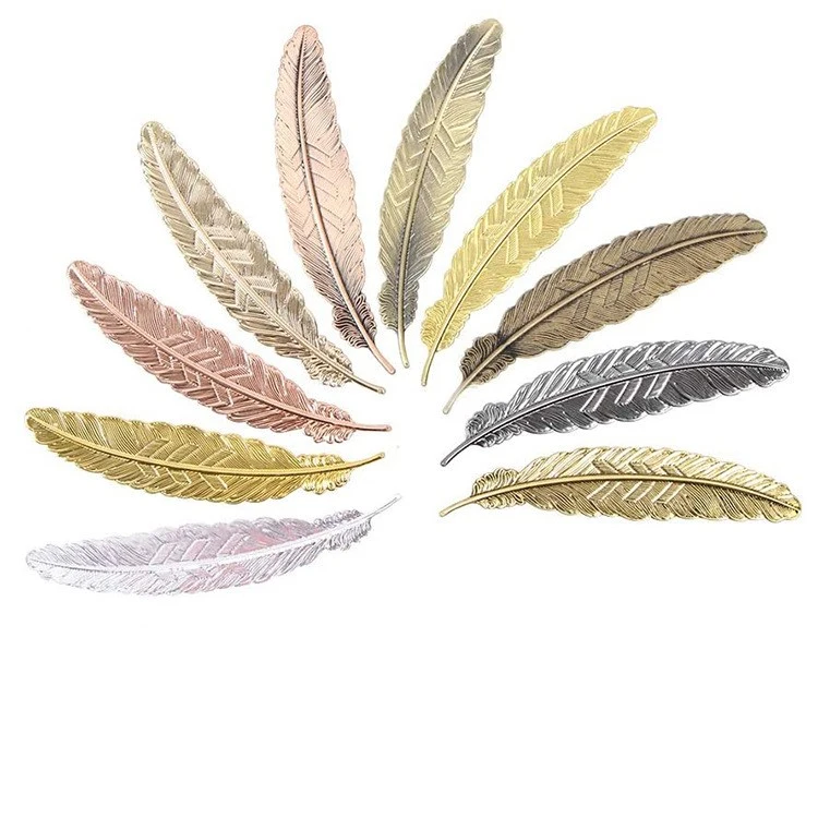 Feather bookmark eco-friendly zinc alloy metal feather bookmark with hole