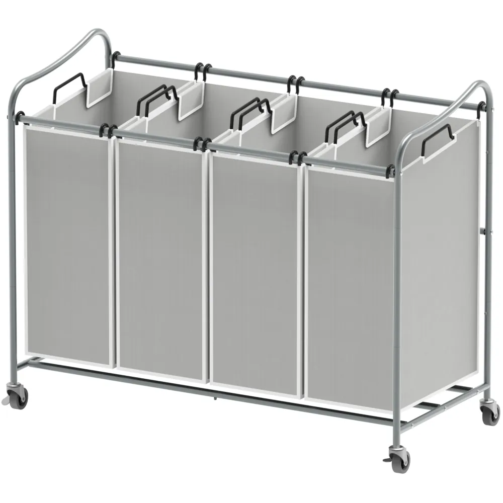 Simple Houseware 4-Bag Heavy Duty Laundry Sorter Rolling Cart, Silver