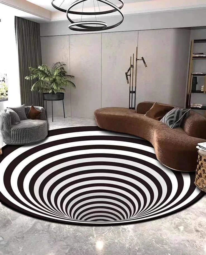 Black and white modern geometric circular carpet