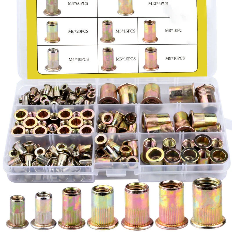 Flat head stud rivet nut set