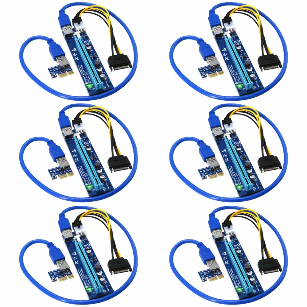 PCIE Riser for Ethereum Mining Rigs, GPU Risers for ETH Mining Rigs, PCIE Extension Cable, GPU Extension Cable, PCIE X1 to PCIE X16 Riser, VER006C GPU Riser, VER006C PCIE Riser (Blue-6PCS)