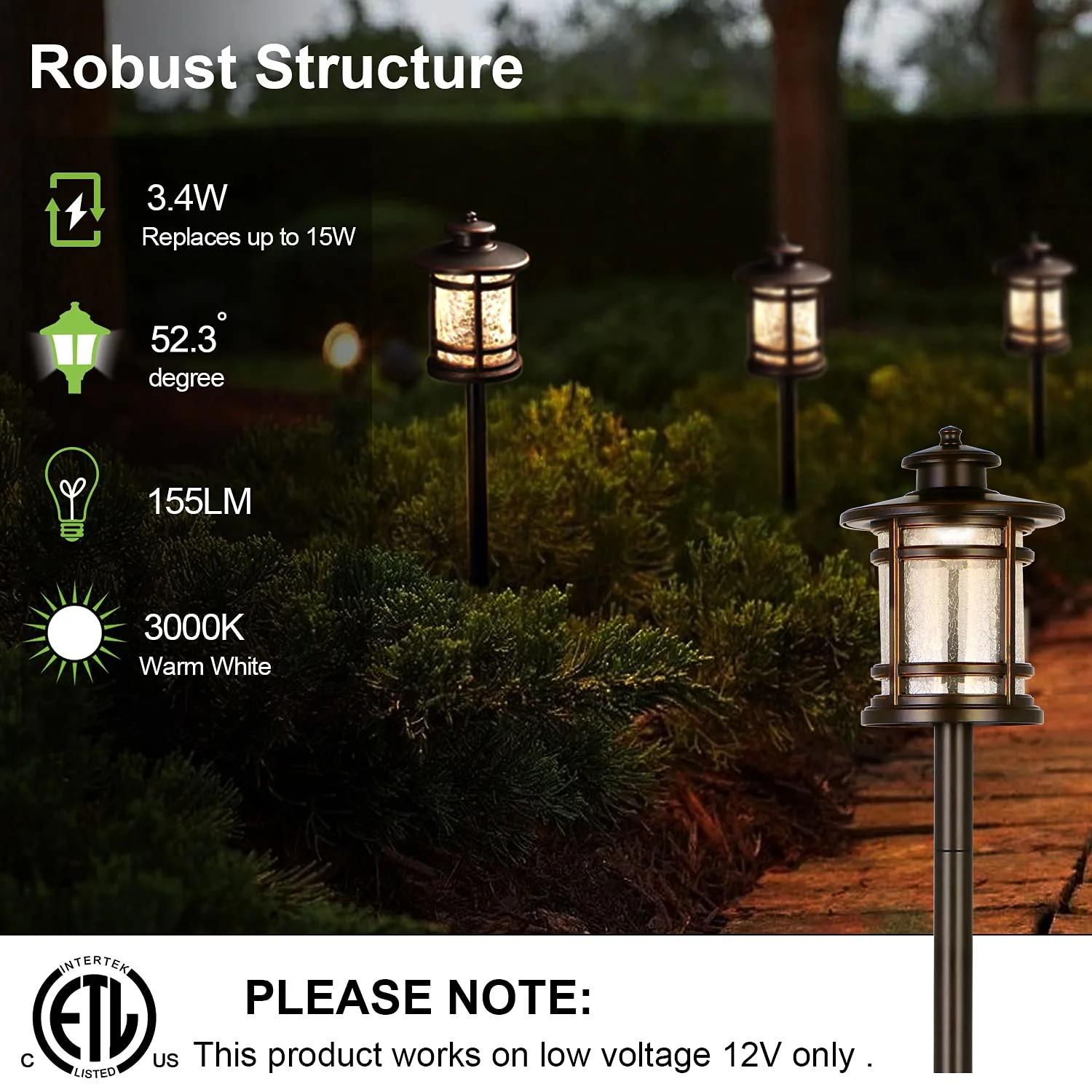 hykolity Low Voltage ORB LED Landscape Path Light W/ Crackled Shade, 3.4W 155LM 12V Wired Outdoor LED Walkway Light, Die-cast Aluminum Construction, 30-Watt Equivalent, 15-Year Lifespan-6Pack