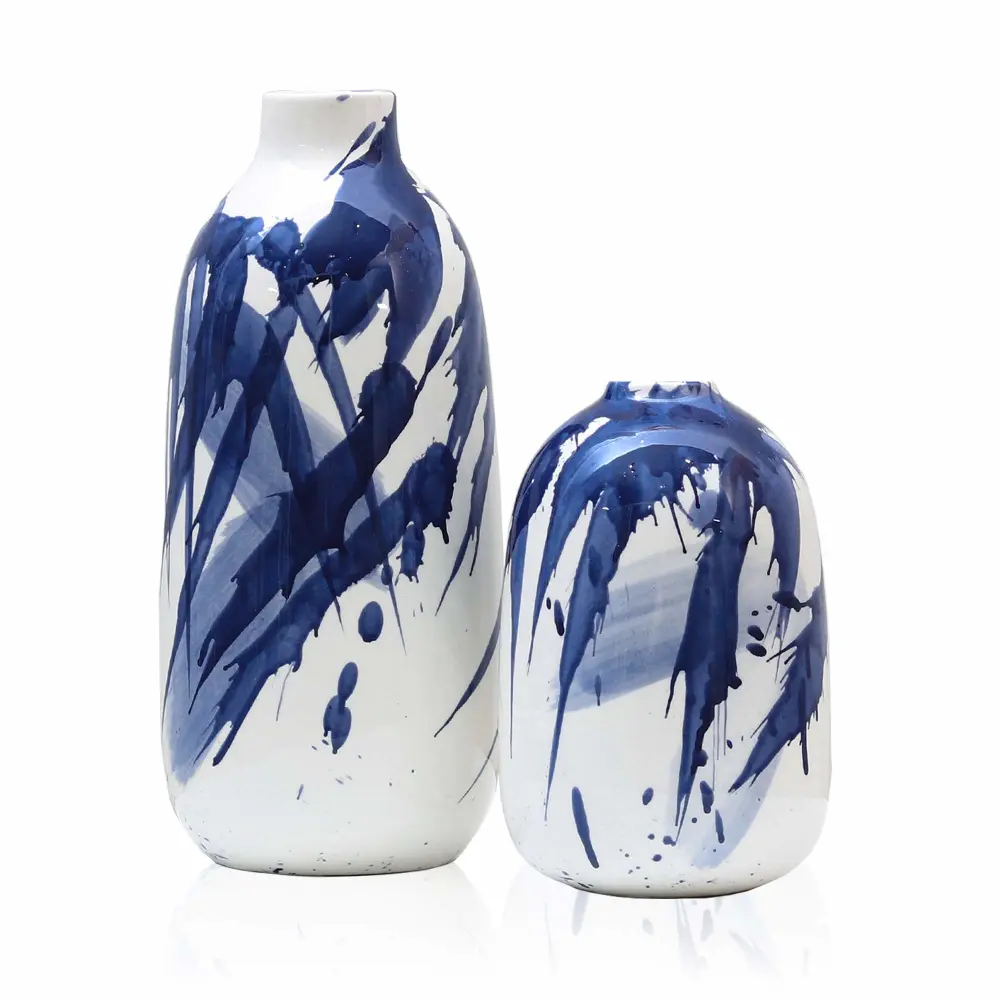 TERESA'S COLLECTIONS Navy Blue and White Porcelain Flowers Ceramic Vases for Home Decor,Decorative Ocean Chinoiserie Vase for Mantel,Shelf,Living Room,Table,Gifts for Mom,10" 2PCs Christmas Vase Set