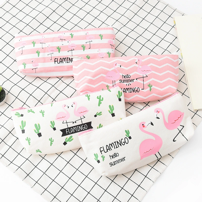 Cute canvas flamingo pencil case