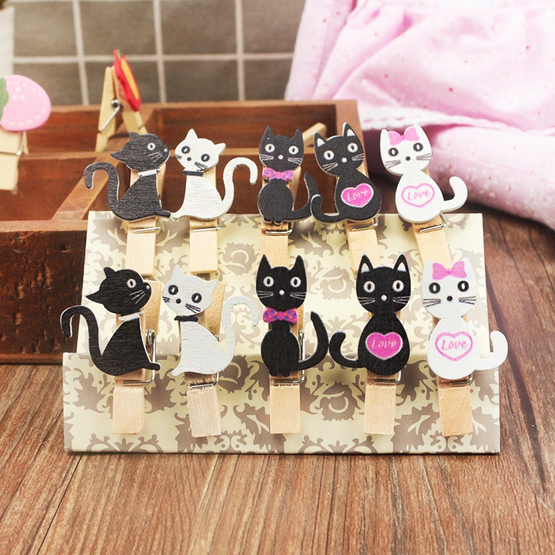 Long tail cat decoration wooden clip photo clip classroom dormitory DIY photo wall clip photo wall clip sealing clip