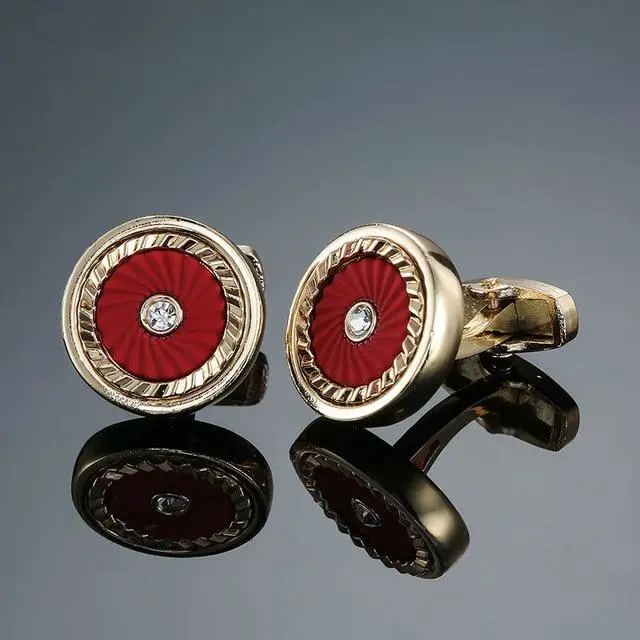 Round red pattern crystal cufflinks