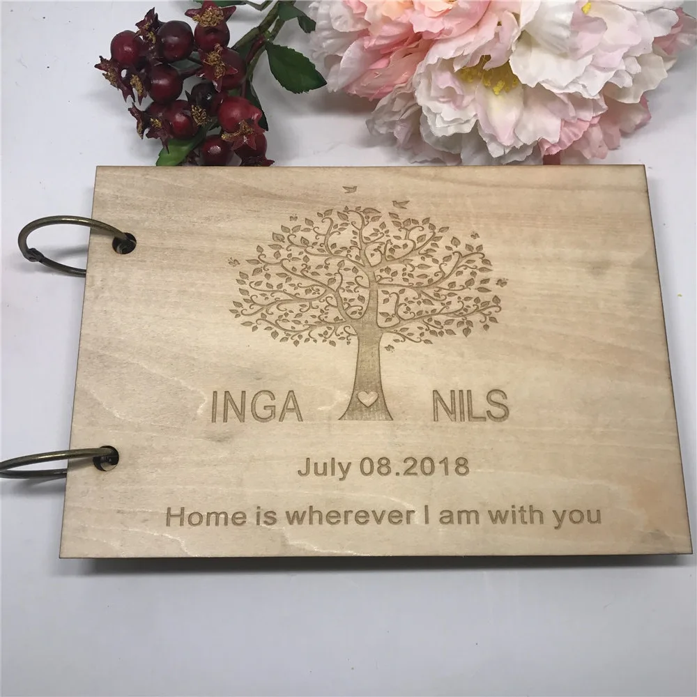 Wedding guest sign-in book guest book memorial book message book wooden carving gift book