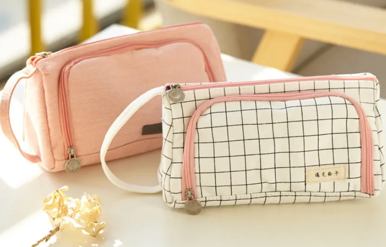 Multifunctional Large-capacity Cosmetic Bag Candy Color Cotton Linen Korean Simple Pencil Bag