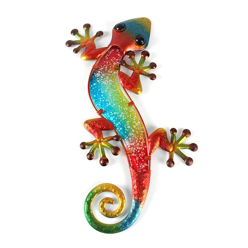 Iron stained glass lizard wall hanging