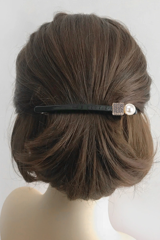 Imitation pearl back head spring clip